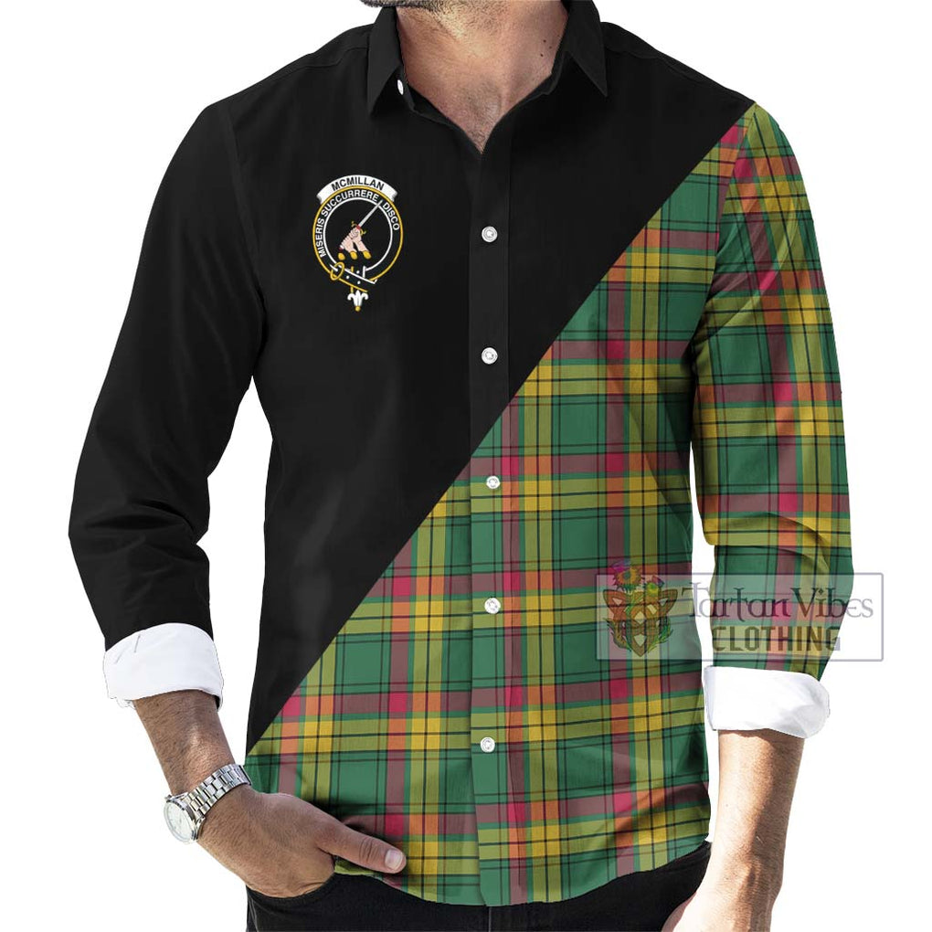 McMillan Old Ancient Tartan Long Sleeve Button Shirt with Family Crest and Military Logo Style - Tartanvibesclothing Shop
