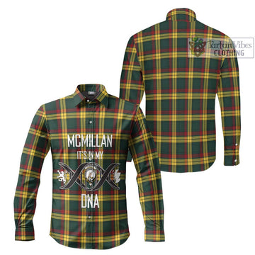 McMillan Old Modern Tartan Long Sleeve Button Shirt with Family Crest DNA In Me Style Men's Shirt - Tartanvibesclothing Shop
