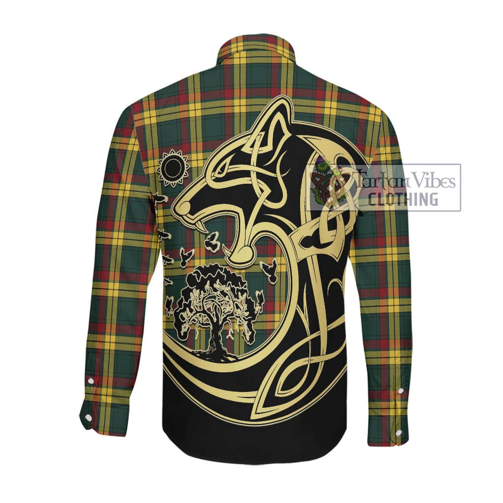 McMillan Old Modern Tartan Long Sleeve Button Shirt with Family Crest Celtic Wolf Style Men's Shirt - Tartan Vibes Clothing