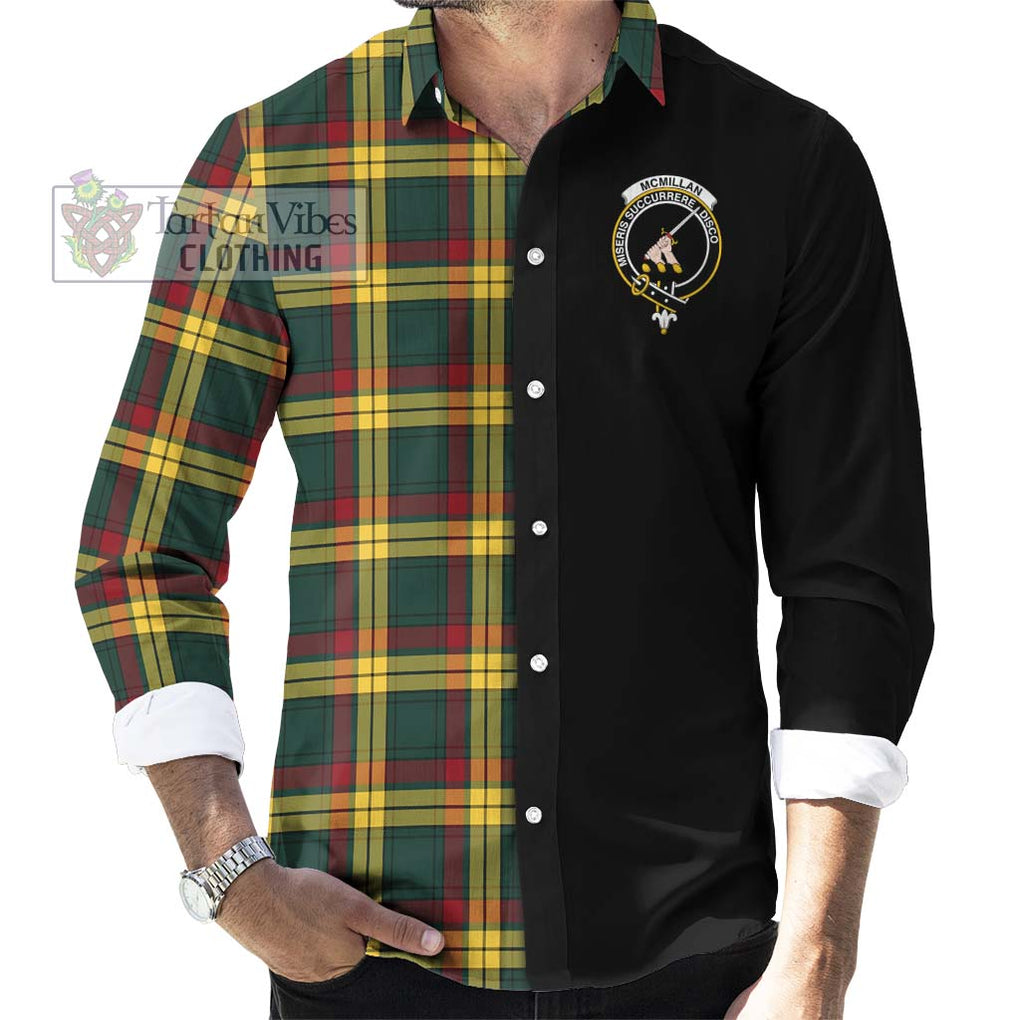 McMillan Old Modern Tartan Long Sleeve Button Shirt with Family Crest and Half Of Me Style - Tartanvibesclothing Shop