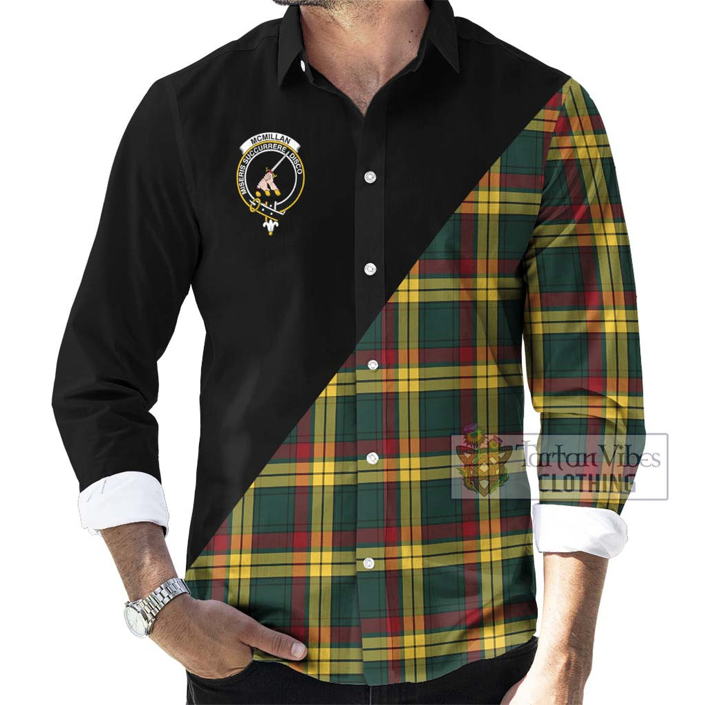 McMillan Old Modern Tartan Long Sleeve Button Shirt with Family Crest and Military Logo Style - Tartanvibesclothing Shop