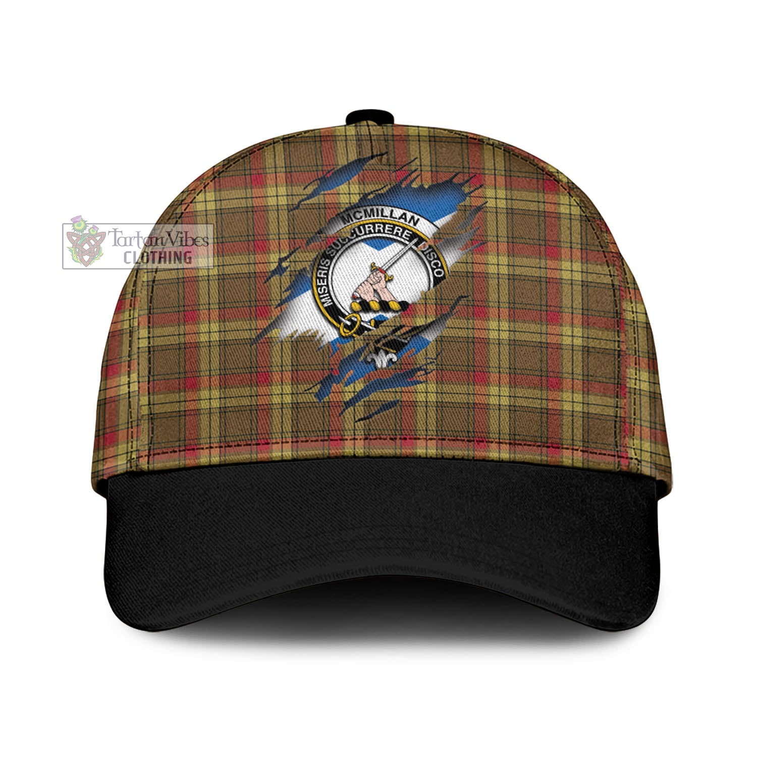 Tartan Vibes Clothing McMillan Old Weathered Tartan Classic Cap with Family Crest In Me Style