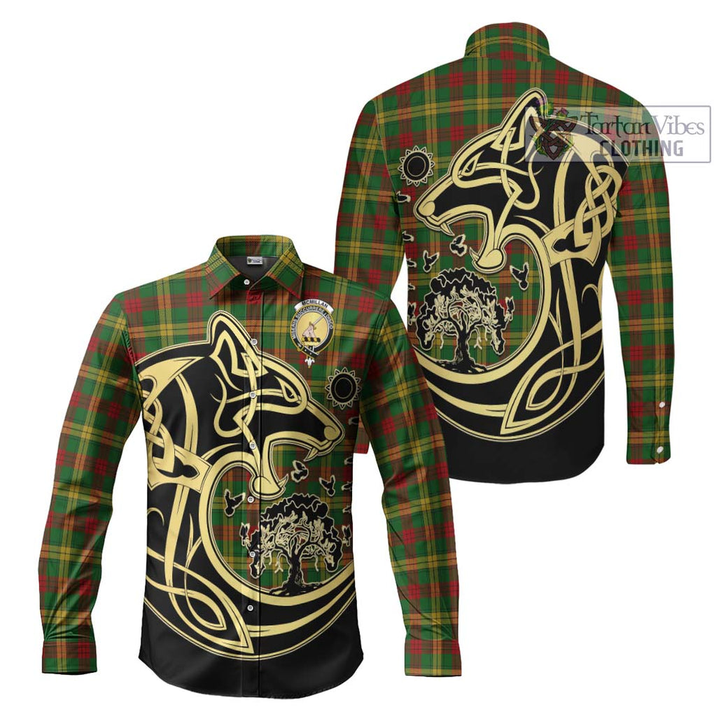 McMillan Society of Glasgow Tartan Long Sleeve Button Shirt with Family Crest Celtic Wolf Style Men's Shirt S - Tartan Vibes Clothing