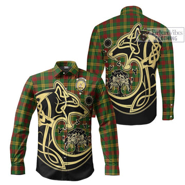 McMillan Society of Glasgow Tartan Long Sleeve Button Shirt with Family Crest Celtic Wolf Style Men's Shirt S - Tartan Vibes Clothing