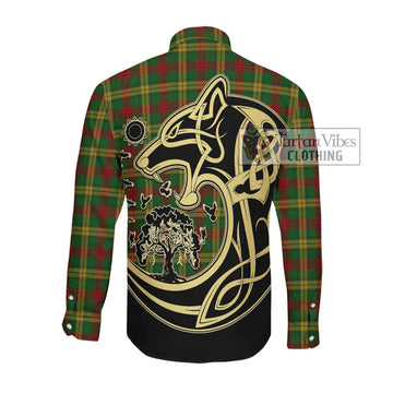 McMillan Society of Glasgow Tartan Long Sleeve Button Shirt with Family Crest Celtic Wolf Style Men's Shirt - Tartan Vibes Clothing