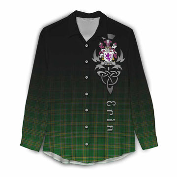 Tartan Vibes Clothing McMore Irish Clan Women's Casual Shirt with Coat of Arms Erin Go Bragh Celtic Inspired