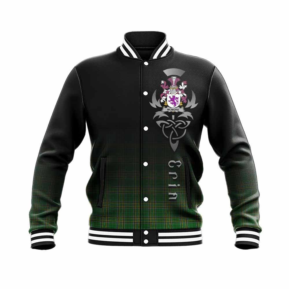 Tartan Vibes Clothing McMore Irish Clan Baseball Jacket with Coat of Arms Erin Go Bragh Celtic Inspired
