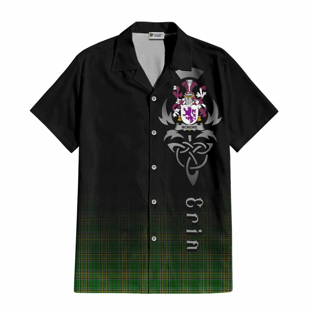 Tartan Vibes Clothing McMore Irish Clan Short Sleeve Button Shirt with Coat of Arms Erin Go Bragh Celtic Inspired