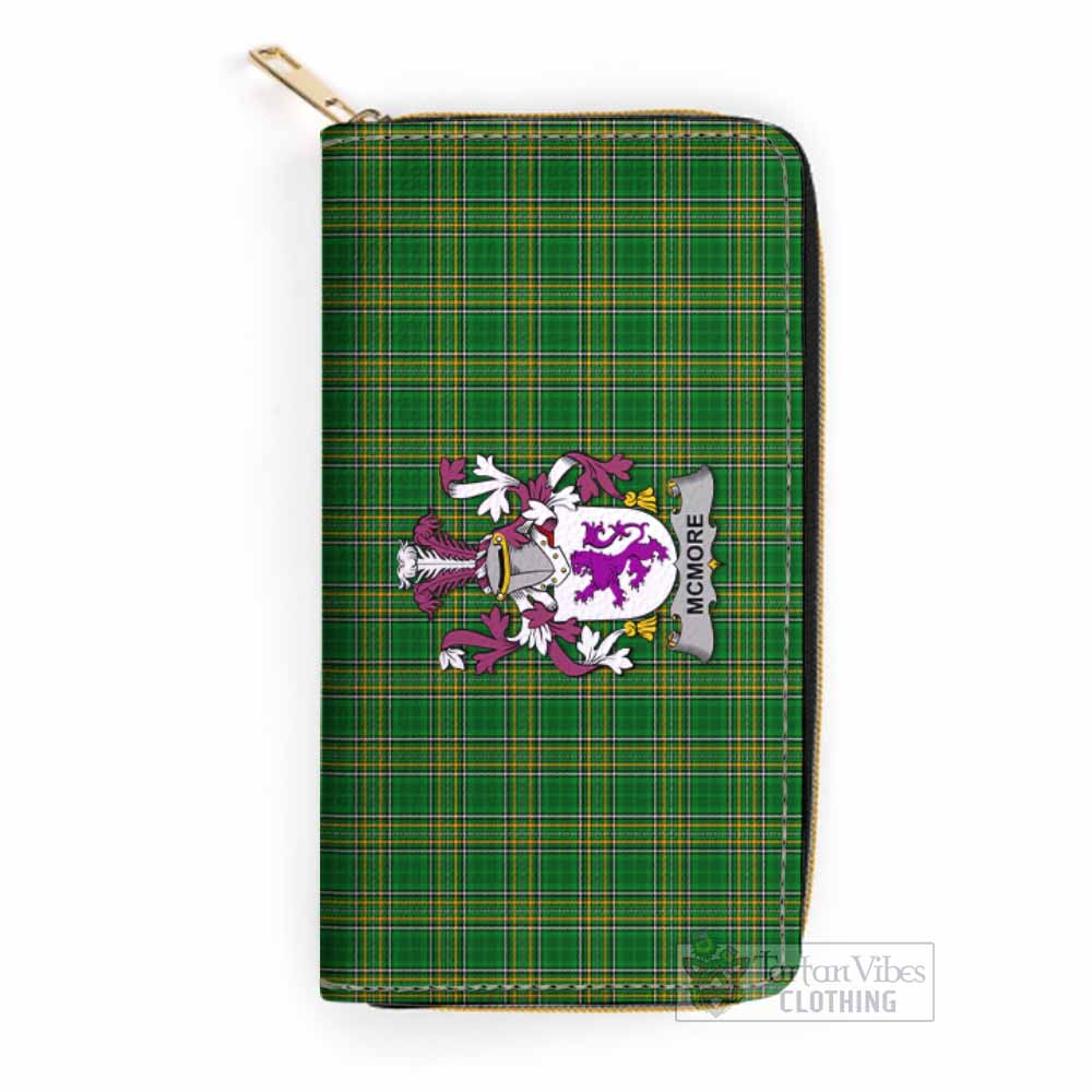 Tartan Vibes Clothing McMore Irish Clan Tartan Women's Leather Wallet with Coat of Arms