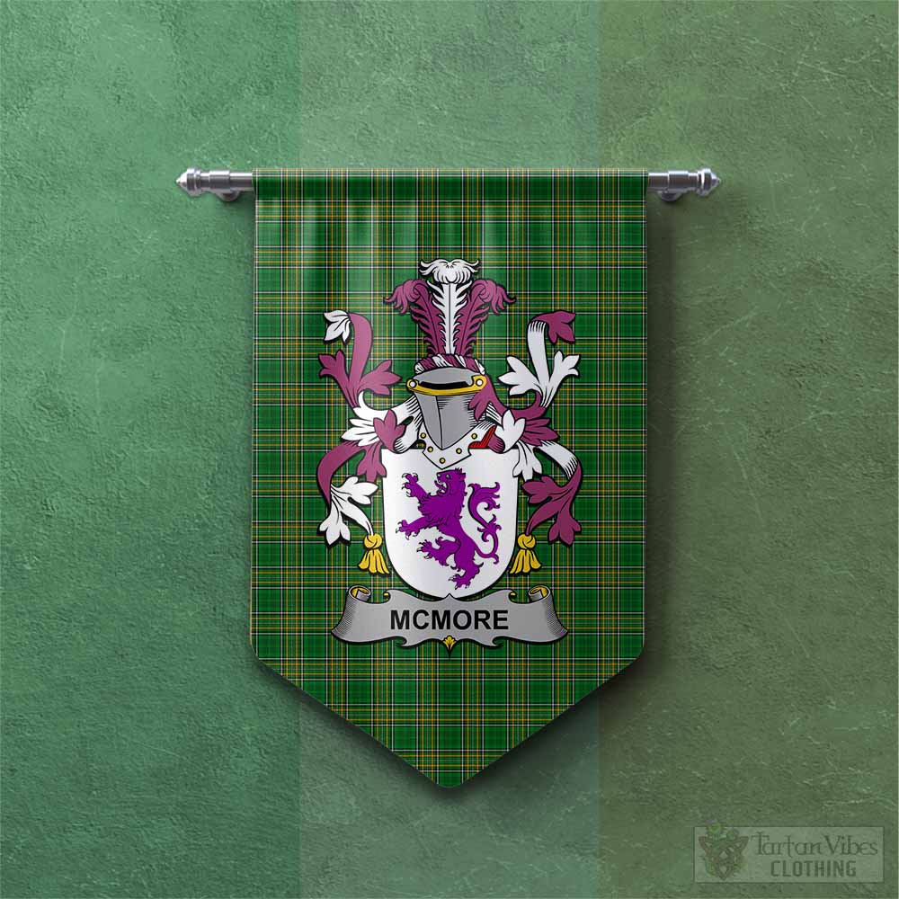 Tartan Vibes Clothing McMore Irish Clan Tartan Gonfalon, Tartan Banner with Coat of Arms