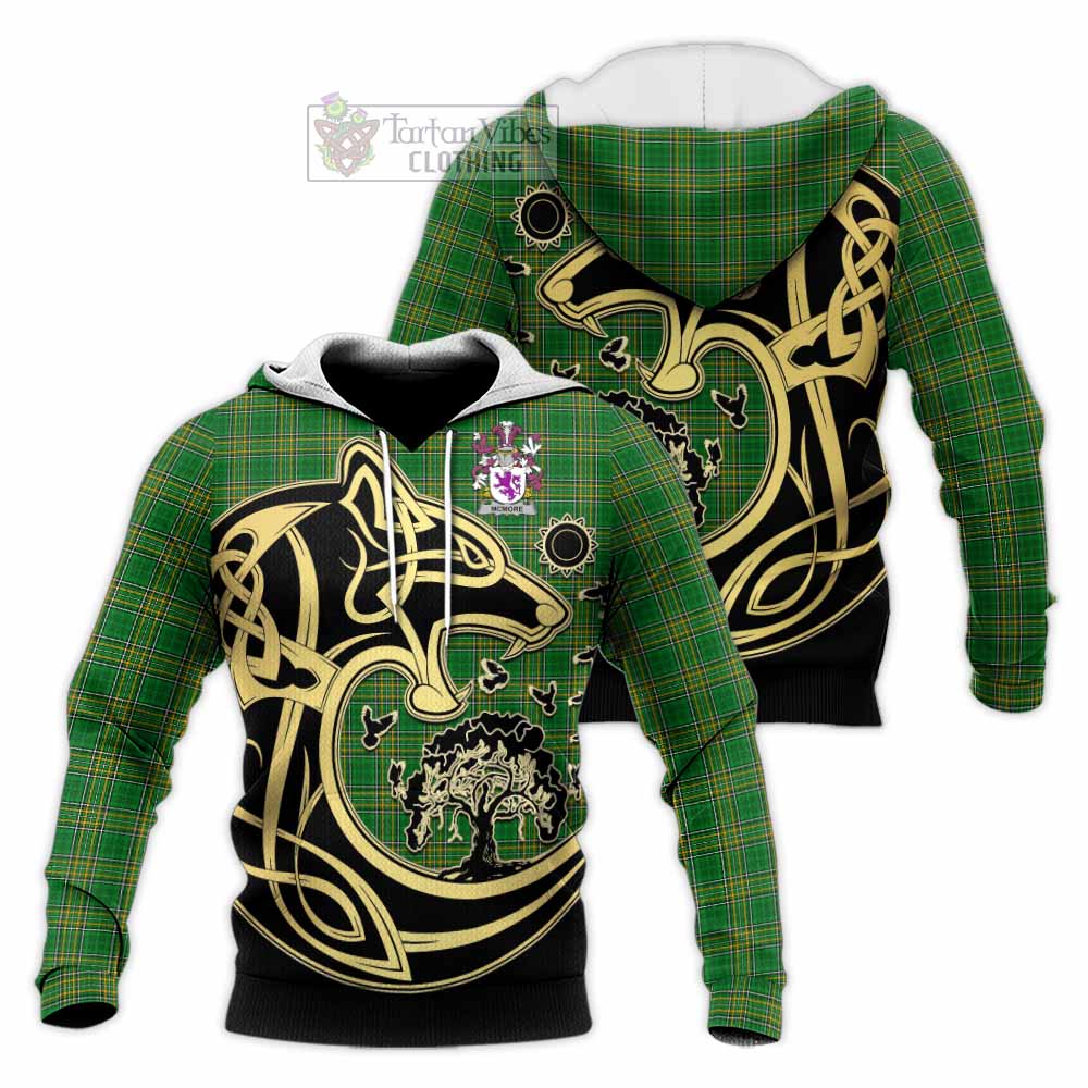 McMore Irish Tartan Knitted Hoodie with Coat of Arms Celtic Wolf Style Unisex - Tartan Vibes Clothing