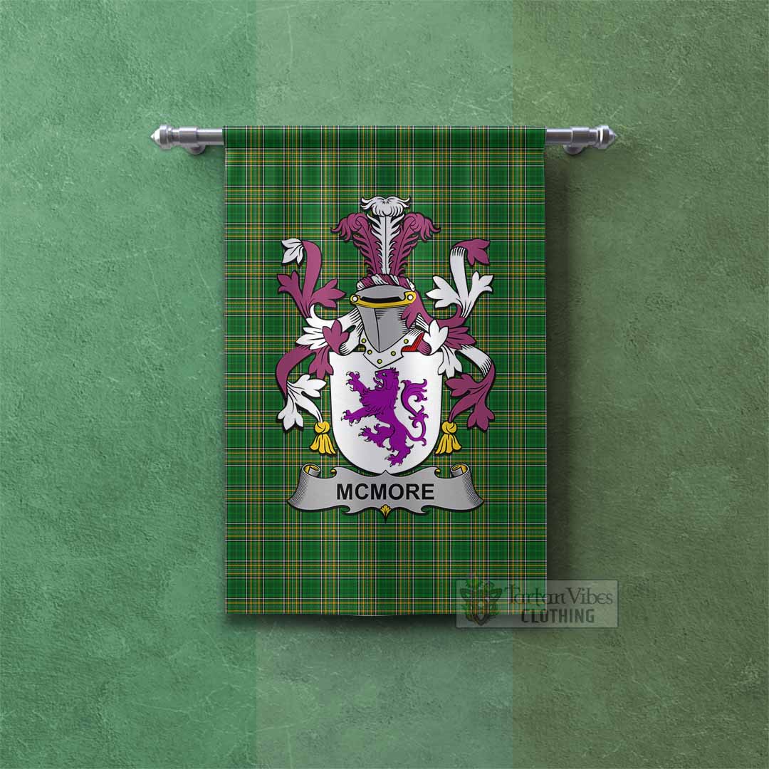 Tartan Vibes Clothing McMore Irish Clan Tartan Gonfalon, Tartan Banner with Coat of Arms