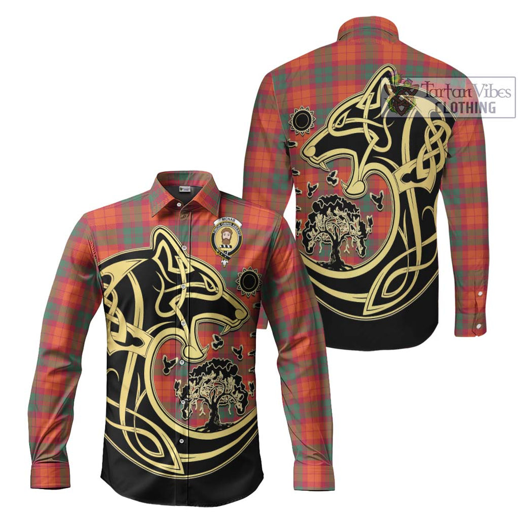 McNab Ancient Tartan Long Sleeve Button Shirt with Family Crest Celtic Wolf Style Men's Shirt S - Tartan Vibes Clothing