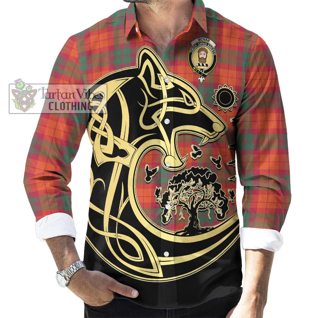 McNab Ancient Tartan Long Sleeve Button Shirt with Family Crest Celtic Wolf Style - Tartan Vibes Clothing