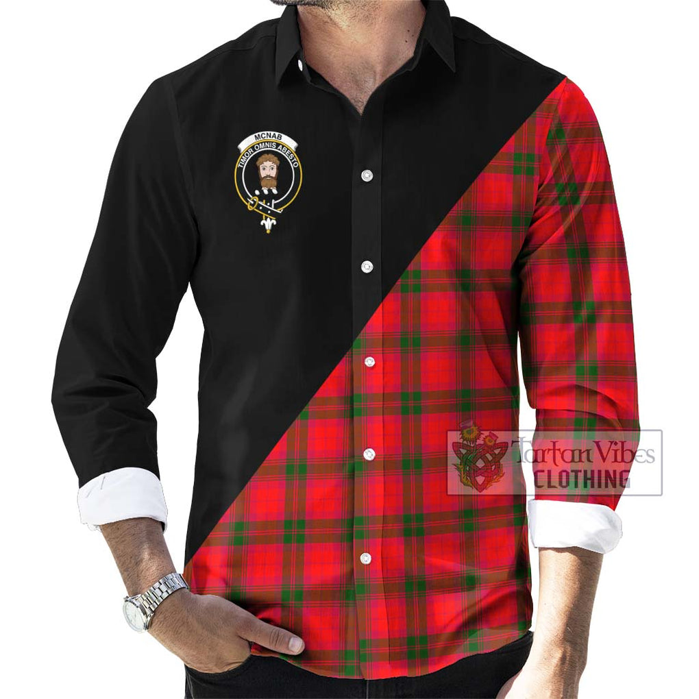 McNab Modern Tartan Long Sleeve Button Shirt with Family Crest and Military Logo Style - Tartanvibesclothing Shop