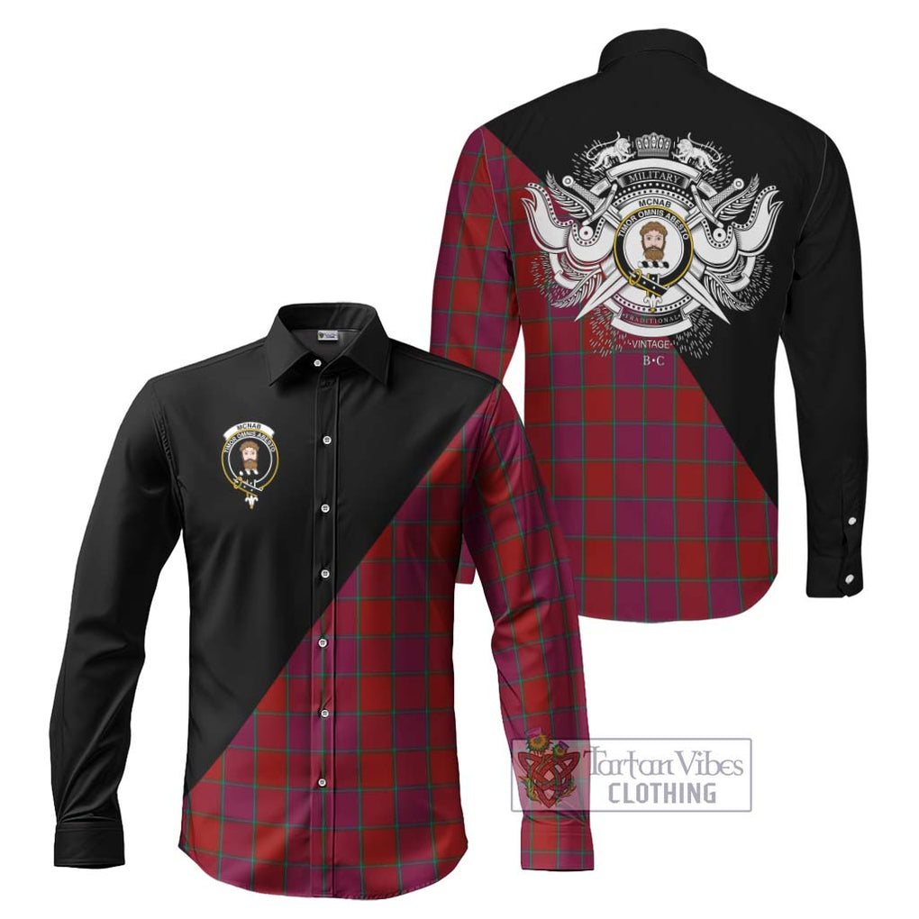 McNab Old Tartan Long Sleeve Button Shirt with Family Crest and Military Logo Style Men's Shirt S - Tartanvibesclothing Shop