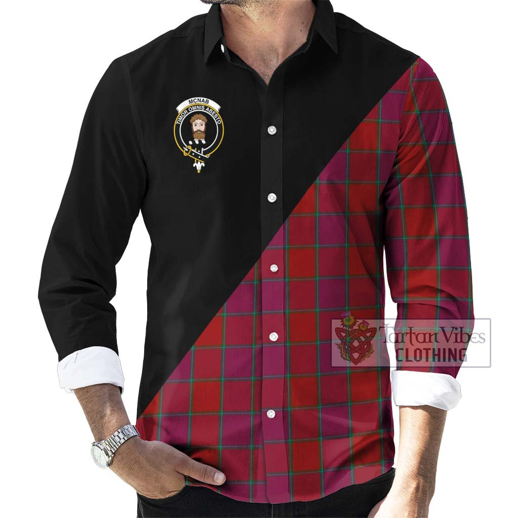 McNab Old Tartan Long Sleeve Button Shirt with Family Crest and Military Logo Style - Tartanvibesclothing Shop