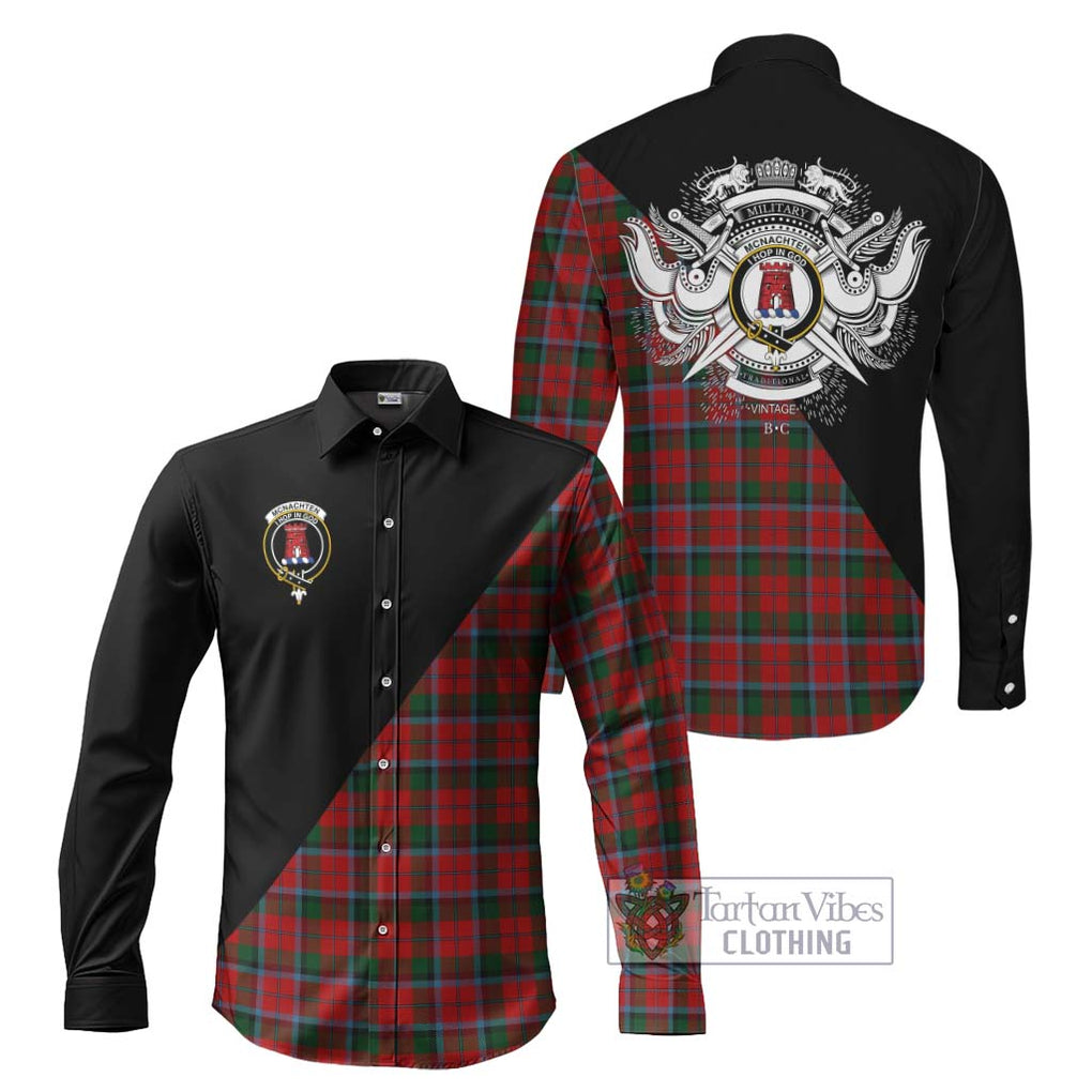 McNachten Tartan Long Sleeve Button Shirt with Family Crest and Military Logo Style Men's Shirt S - Tartanvibesclothing Shop