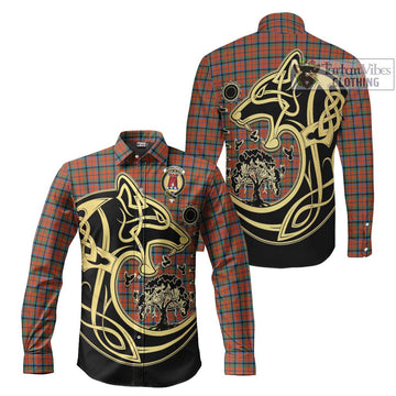 McNachten Ancient Tartan Long Sleeve Button Shirt with Family Crest Celtic Wolf Style Men's Shirt S - Tartan Vibes Clothing