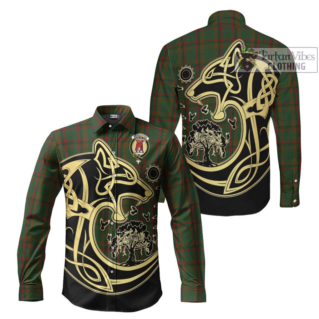McNachten Hunting Tartan Long Sleeve Button Shirt with Family Crest Celtic Wolf Style Men's Shirt S - Tartan Vibes Clothing