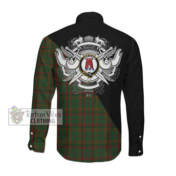 McNachten Hunting Tartan Long Sleeve Button Shirt with Family Crest and Military Logo Style Men's Shirt - Tartanvibesclothing Shop