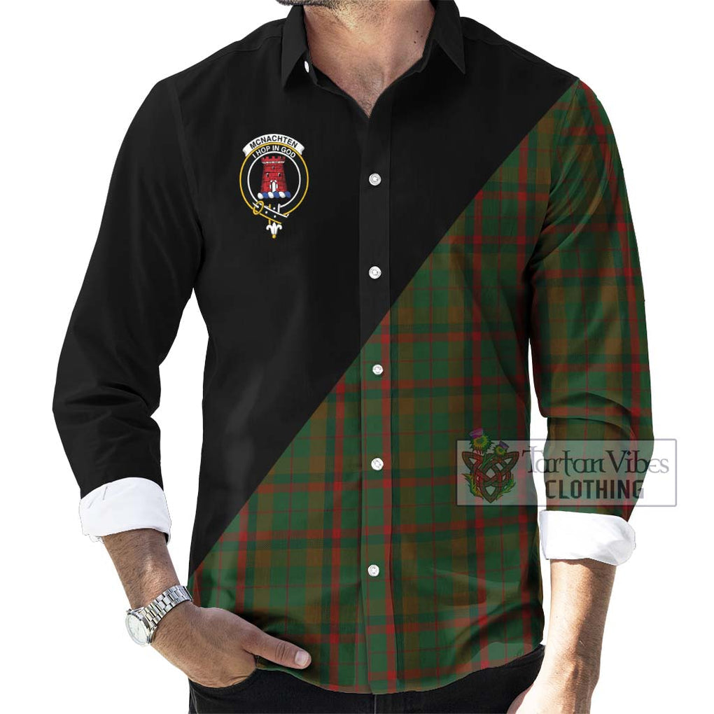 McNachten Hunting Tartan Long Sleeve Button Shirt with Family Crest and Military Logo Style - Tartanvibesclothing Shop