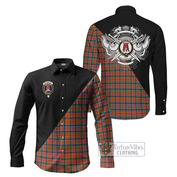 Mcnaghten Ancient Tartan Long Sleeve Button Shirt with Family Crest and Military Logo Style Men's Shirt S - Tartanvibesclothing Shop