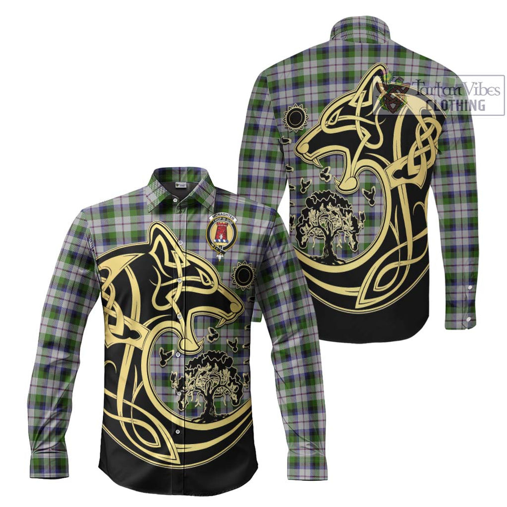 Mcnaghten Dress Tartan Long Sleeve Button Shirt with Family Crest Celtic Wolf Style Men's Shirt S - Tartan Vibes Clothing