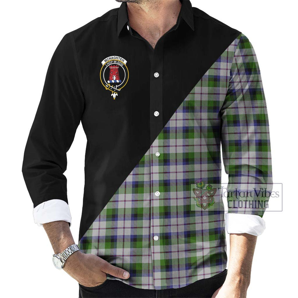 Mcnaghten Dress Tartan Long Sleeve Button Shirt with Family Crest and Military Logo Style - Tartanvibesclothing Shop