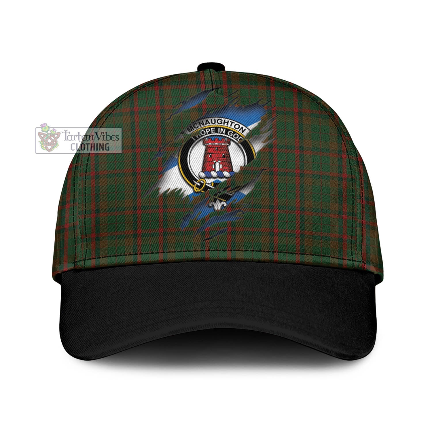 Tartan Vibes Clothing McNaughton Hunting Tartan Classic Cap with Family Crest In Me Style