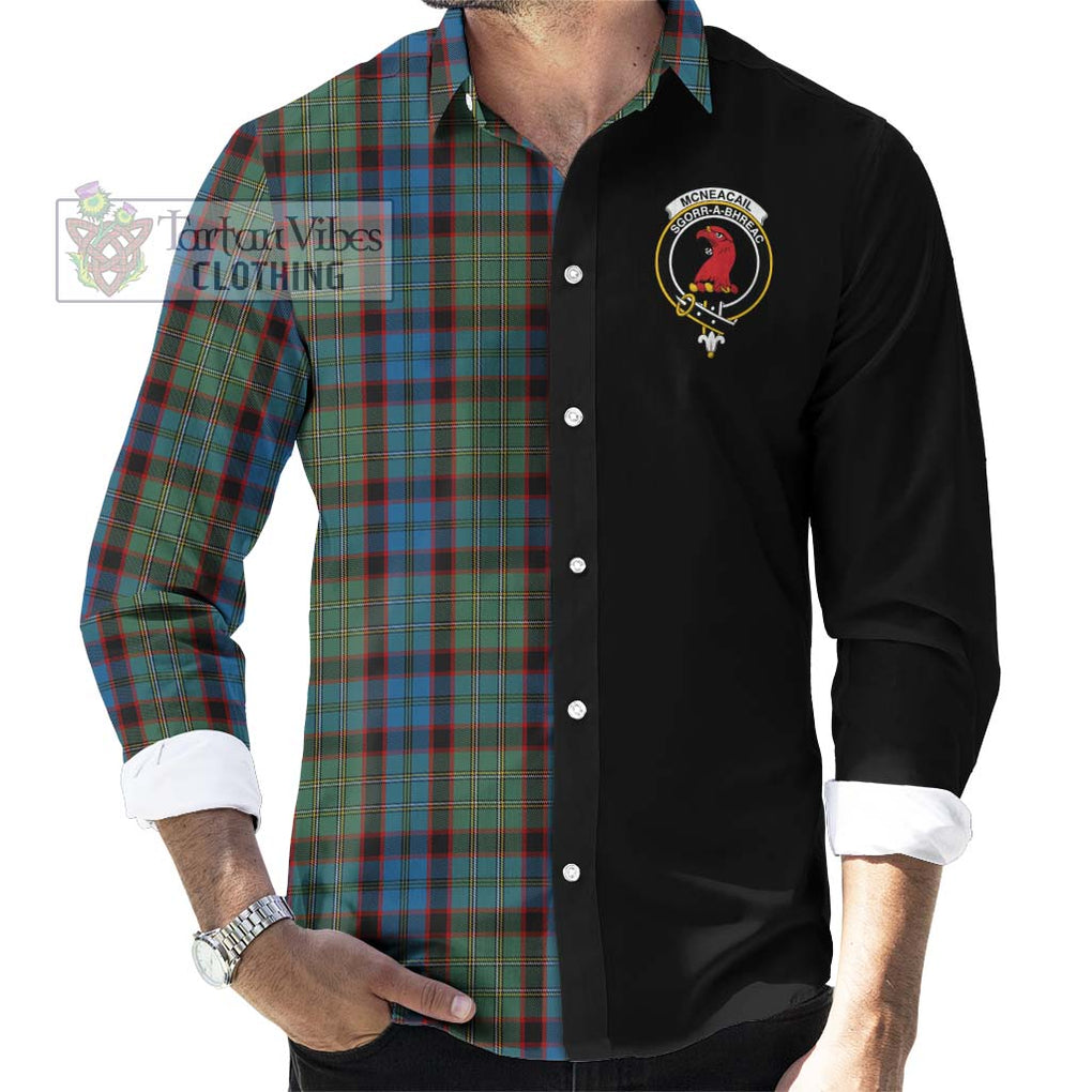 McNeacail Hunting Tartan Long Sleeve Button Shirt with Family Crest and Half Of Me Style - Tartanvibesclothing Shop