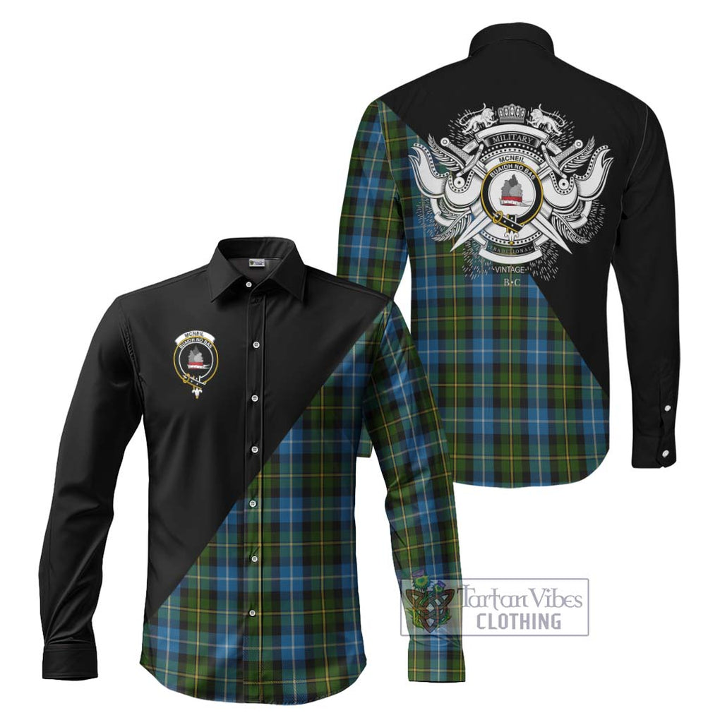 McNeil of Barra Tartan Long Sleeve Button Shirt with Family Crest and Military Logo Style Men's Shirt S - Tartanvibesclothing Shop