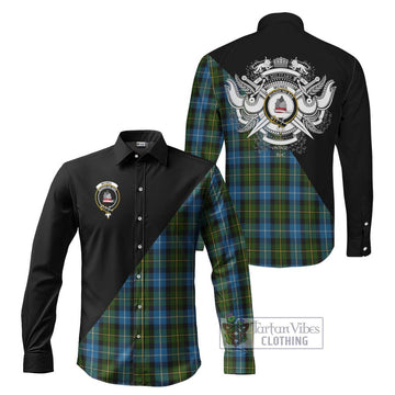 McNeil of Barra Tartan Long Sleeve Button Shirt with Family Crest and Military Logo Style Men's Shirt S - Tartanvibesclothing Shop