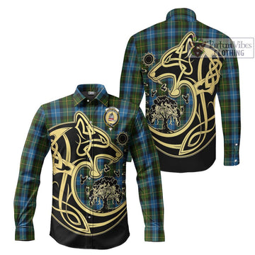 McNeil of Barra Tartan Long Sleeve Button Shirt with Family Crest Celtic Wolf Style Men's Shirt S - Tartan Vibes Clothing