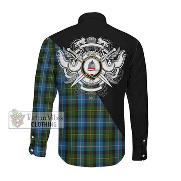 McNeil of Barra Tartan Long Sleeve Button Shirt with Family Crest and Military Logo Style Men's Shirt - Tartanvibesclothing Shop