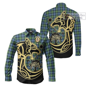 McNeil of Barra Ancient Tartan Long Sleeve Button Shirt with Family Crest Celtic Wolf Style Men's Shirt S - Tartan Vibes Clothing