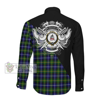 McNeil of Barra Modern Tartan Long Sleeve Button Shirt with Family Crest and Military Logo Style Men's Shirt - Tartanvibesclothing Shop
