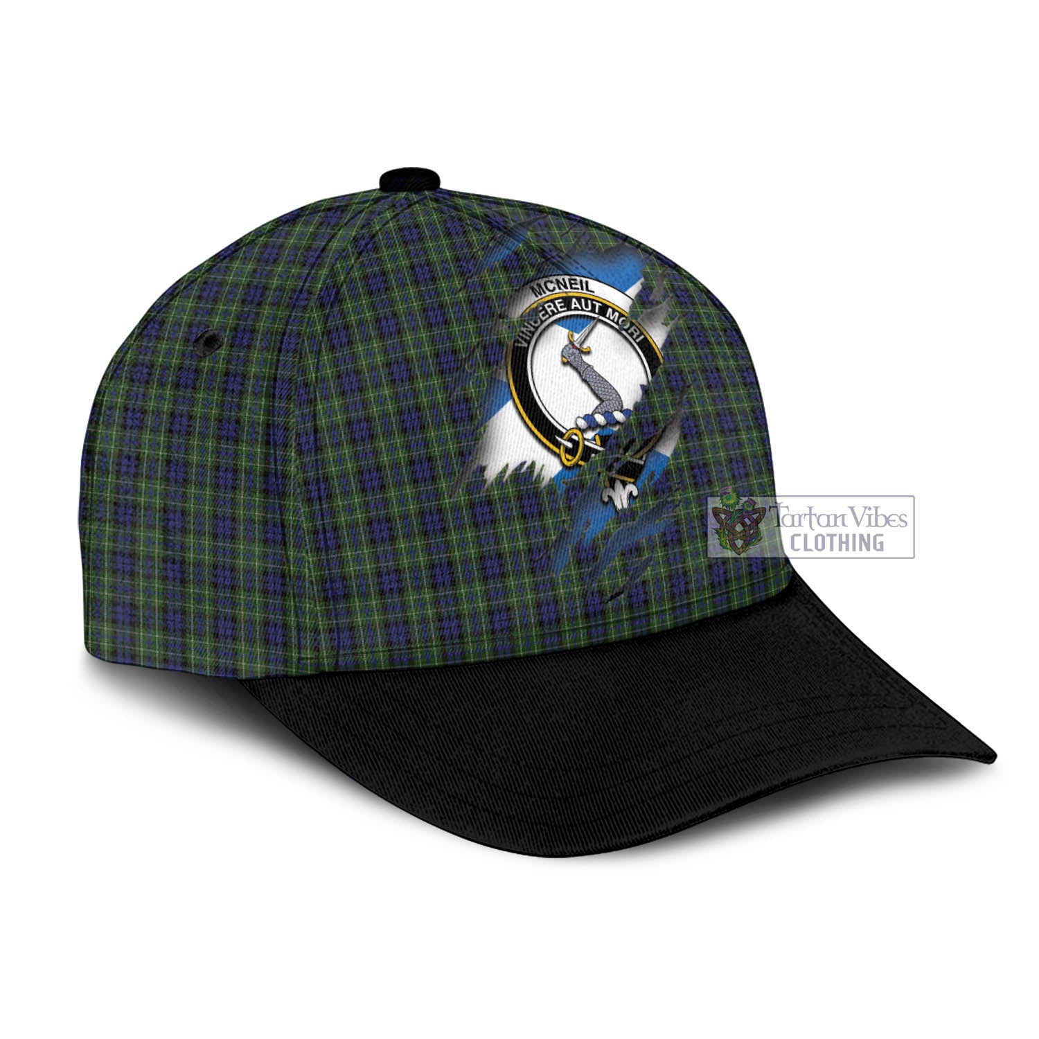 Tartan Vibes Clothing McNeil of Colonsay Tartan Classic Cap with Family Crest In Me Style