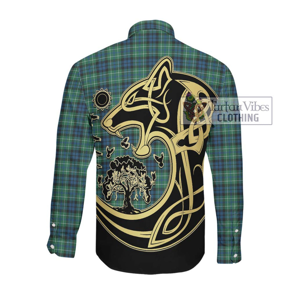 McNeil of Colonsay Ancient Tartan Long Sleeve Button Shirt with Family Crest Celtic Wolf Style Men's Shirt - Tartan Vibes Clothing