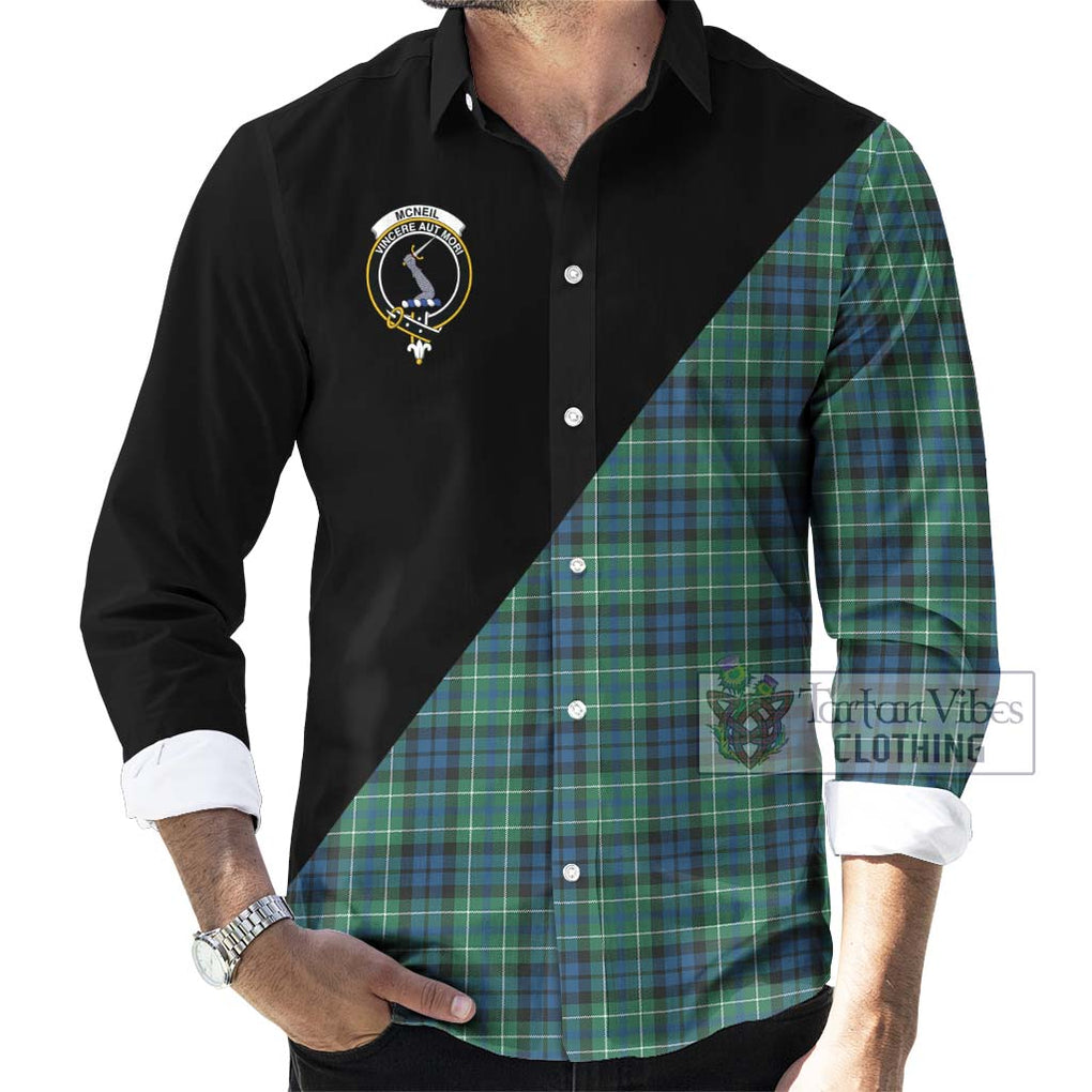 McNeil of Colonsay Ancient Tartan Long Sleeve Button Shirt with Family Crest and Military Logo Style - Tartanvibesclothing Shop
