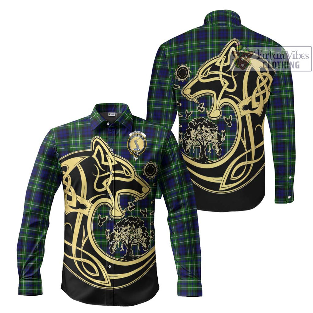 McNeil of Colonsay Modern Tartan Long Sleeve Button Shirt with Family Crest Celtic Wolf Style Men's Shirt S - Tartan Vibes Clothing