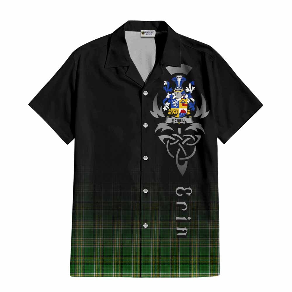 Tartan Vibes Clothing McNeill Irish Clan Short Sleeve Button Shirt with Coat of Arms Erin Go Bragh Celtic Inspired