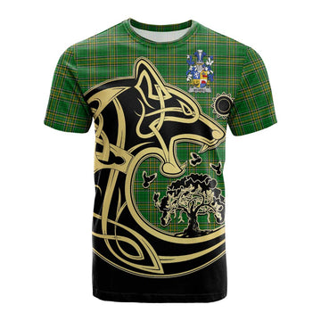 McNeill Irish Tartan Cotton T-shirt with Coat of Arms Celtic Wolf Style