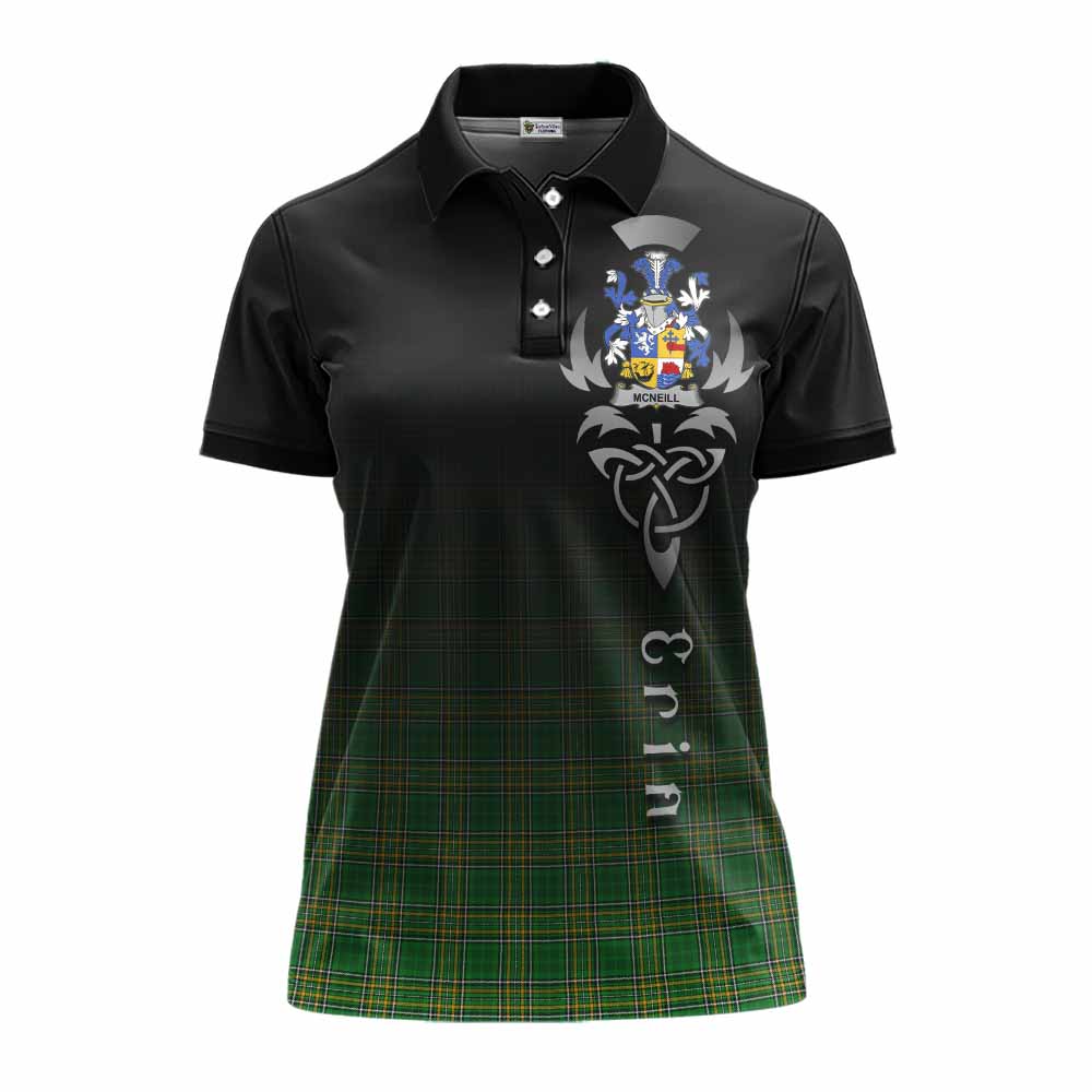 Tartan Vibes Clothing McNeill Irish Clan Women's Polo Shirt with Coat of Arms Erin Go Bragh Celtic Inspired