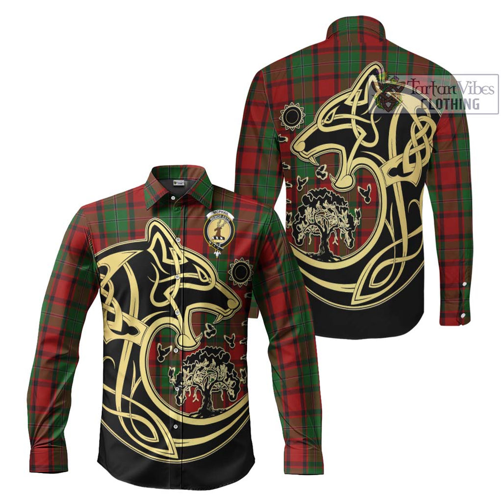 McPhail Tartan Long Sleeve Button Shirt with Family Crest Celtic Wolf Style Men's Shirt S - Tartan Vibes Clothing