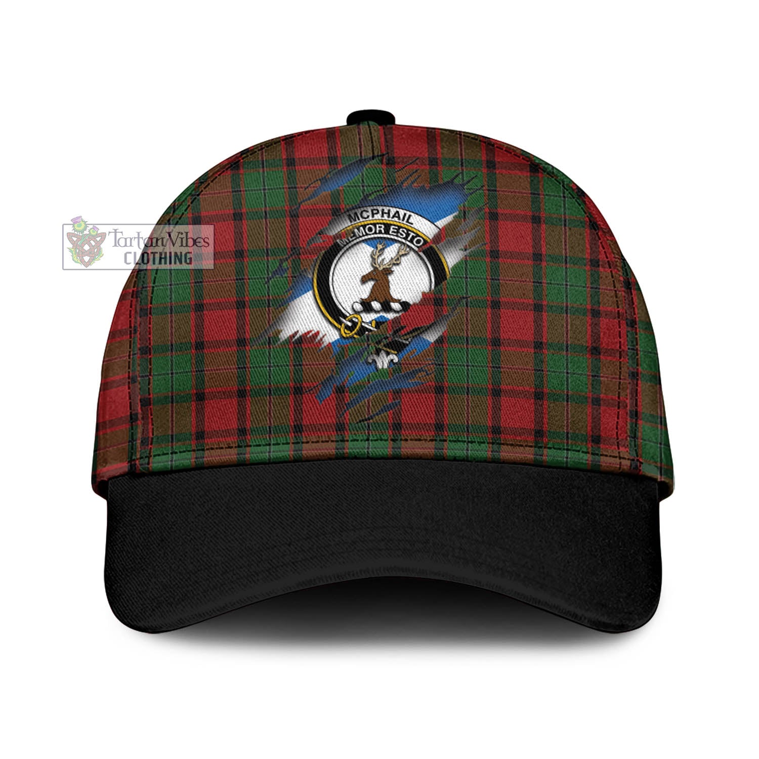 Tartan Vibes Clothing McPhail Tartan Classic Cap with Family Crest In Me Style