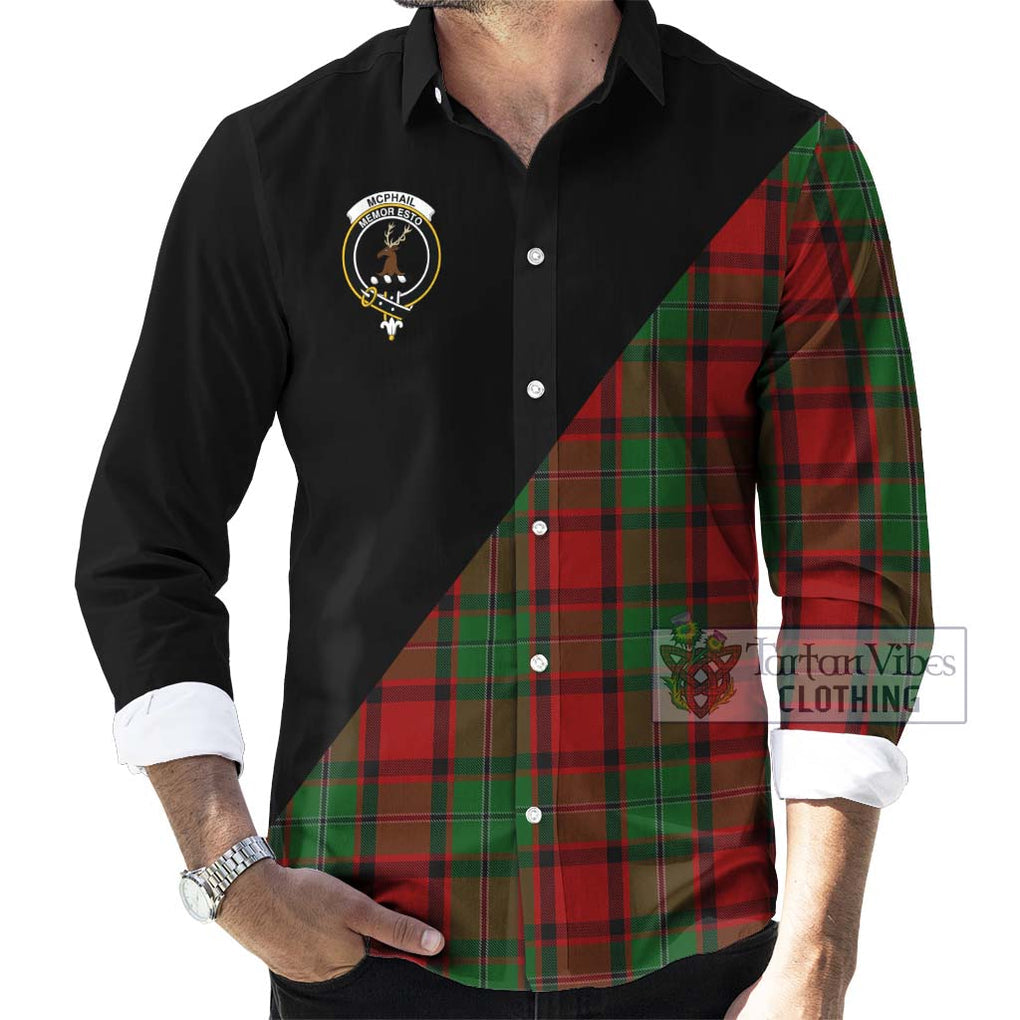 McPhail Tartan Long Sleeve Button Shirt with Family Crest and Military Logo Style - Tartanvibesclothing Shop