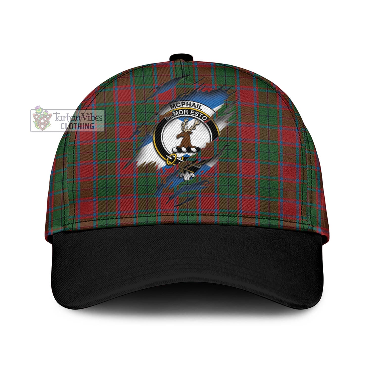 Tartan Vibes Clothing McPhail Blue Bands Tartan Classic Cap with Family Crest In Me Style