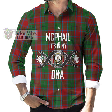 McPhail Blue Bands Tartan Long Sleeve Button Shirt with Family Crest DNA In Me Style Men's Shirt S - Tartanvibesclothing Shop
