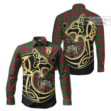 McPhail Blue Bands Tartan Long Sleeve Button Shirt with Family Crest Celtic Wolf Style Men's Shirt S - Tartan Vibes Clothing